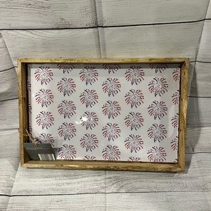 Red white and blue fireworks tray or it stands on its side